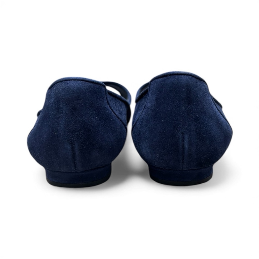 Manolo Blahnik Navy Blue Suede Peep Toe Flats 35.5 - Picture 4 of 9
